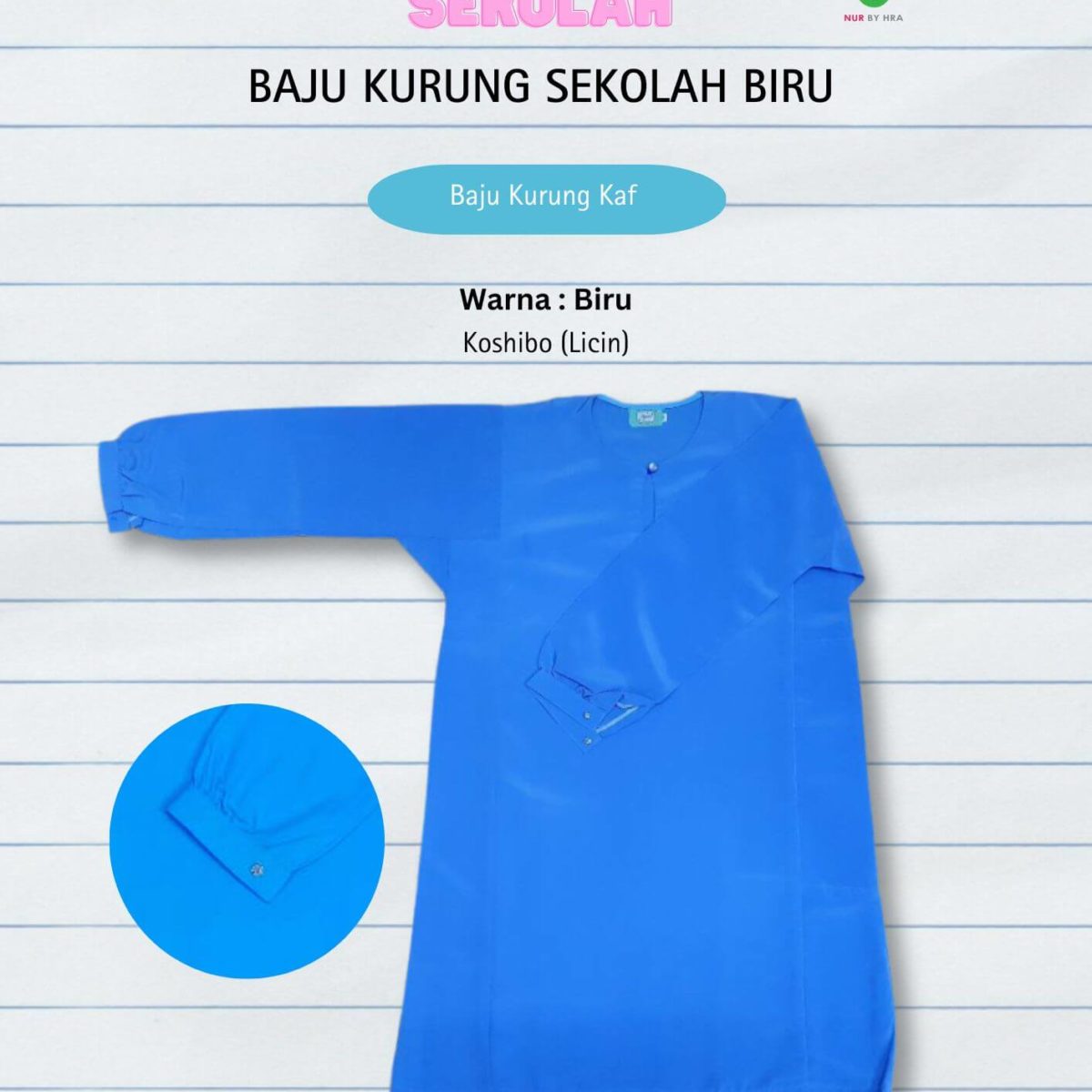 Baju Kurung Menengah Biru Kaf Licin