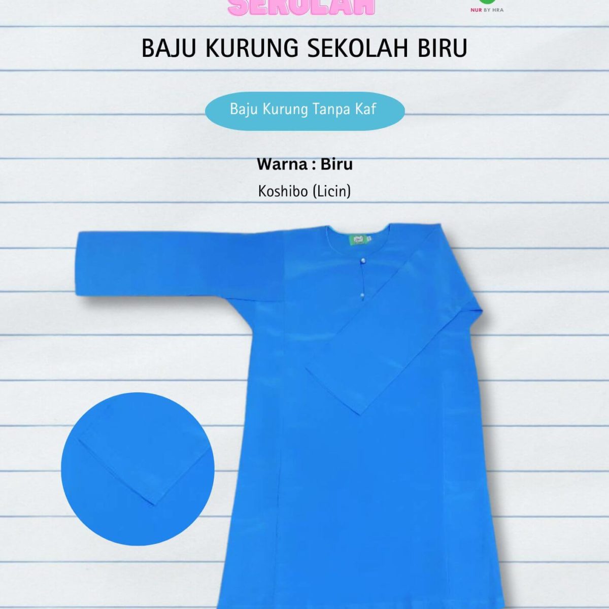 Baju Kurung Kebangsaan Biru Licin