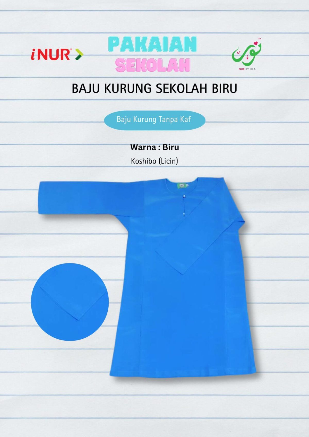 Baju Kurung Kebangsaan Biru Licin