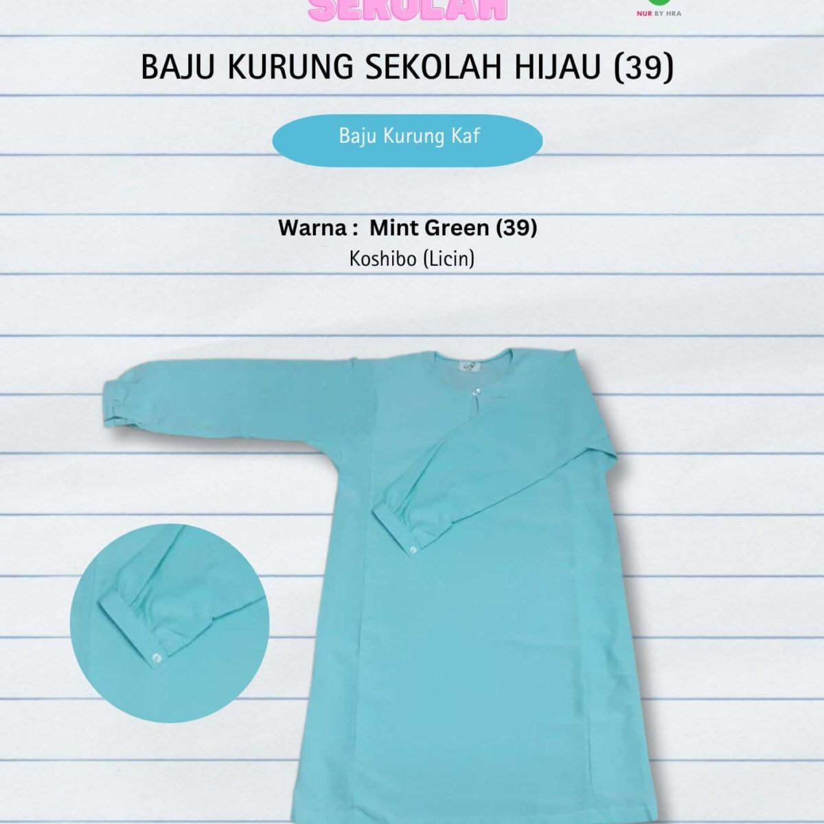 Baju Kurung Kebangsaan Hijau (39) Kaf Licin