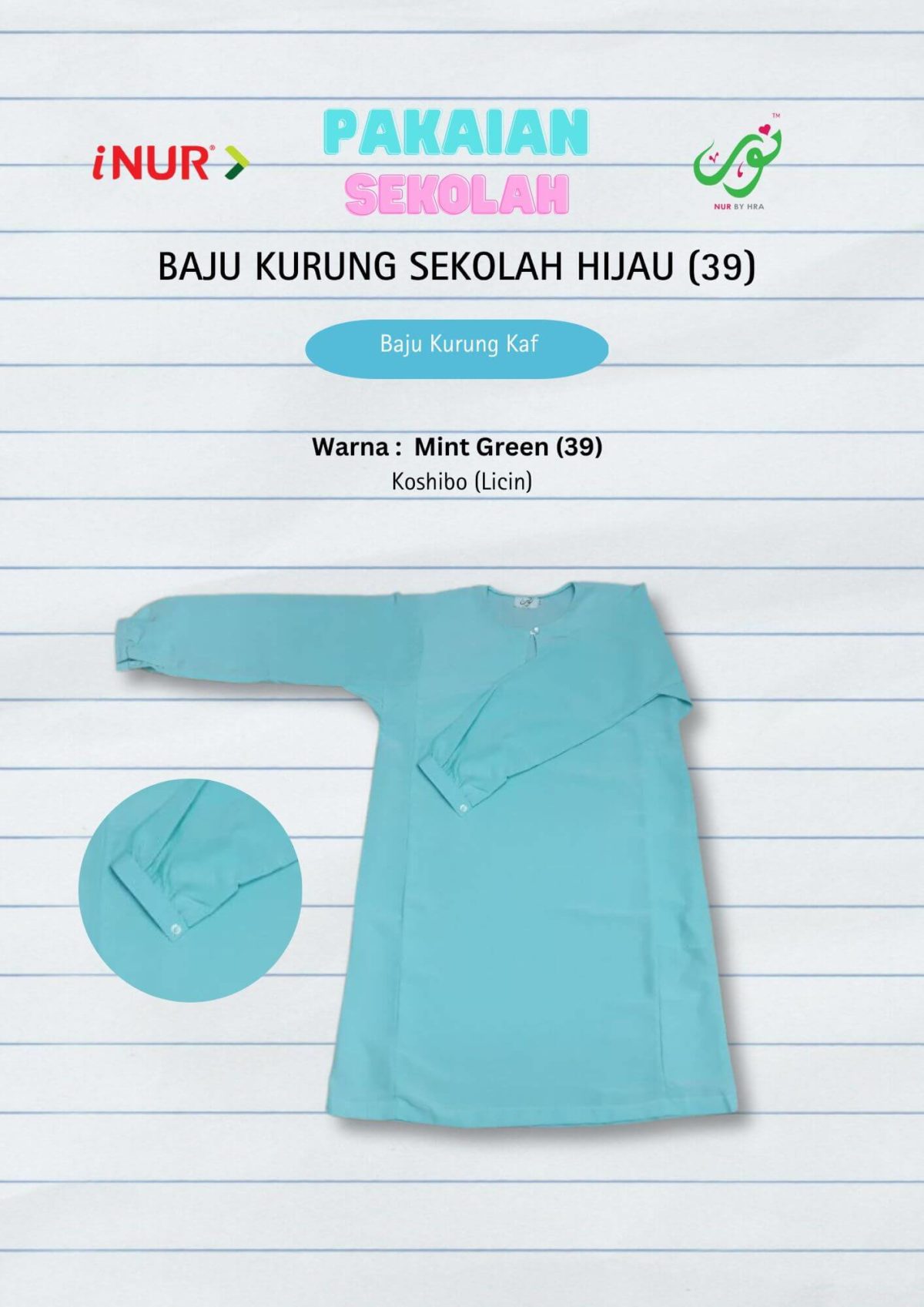 Baju Kurung Kebangsaan Hijau (39) Kaf Licin