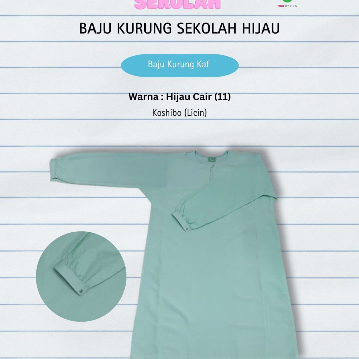 Baju Kurung Kebangsaan Hijau Kaf Licin