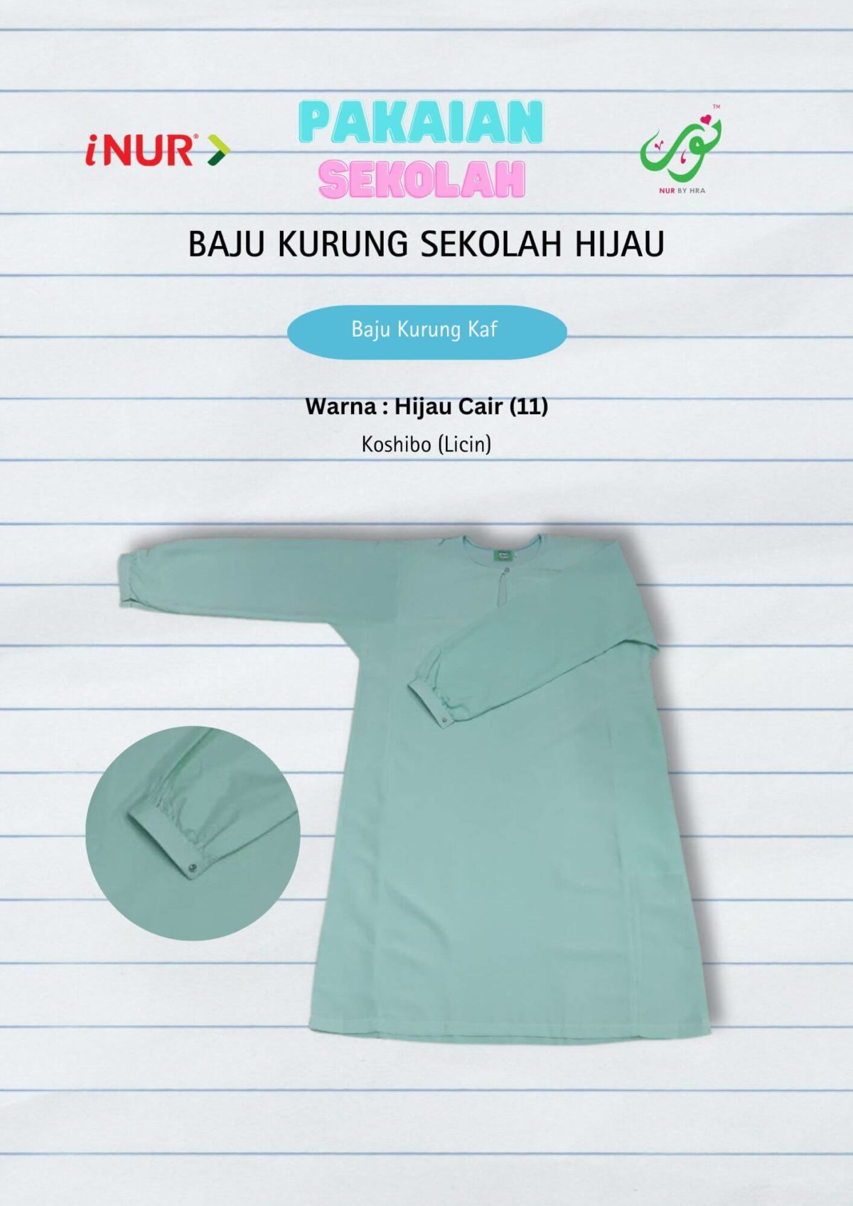 Baju Kurung Menengah Hijau Kaf Licin