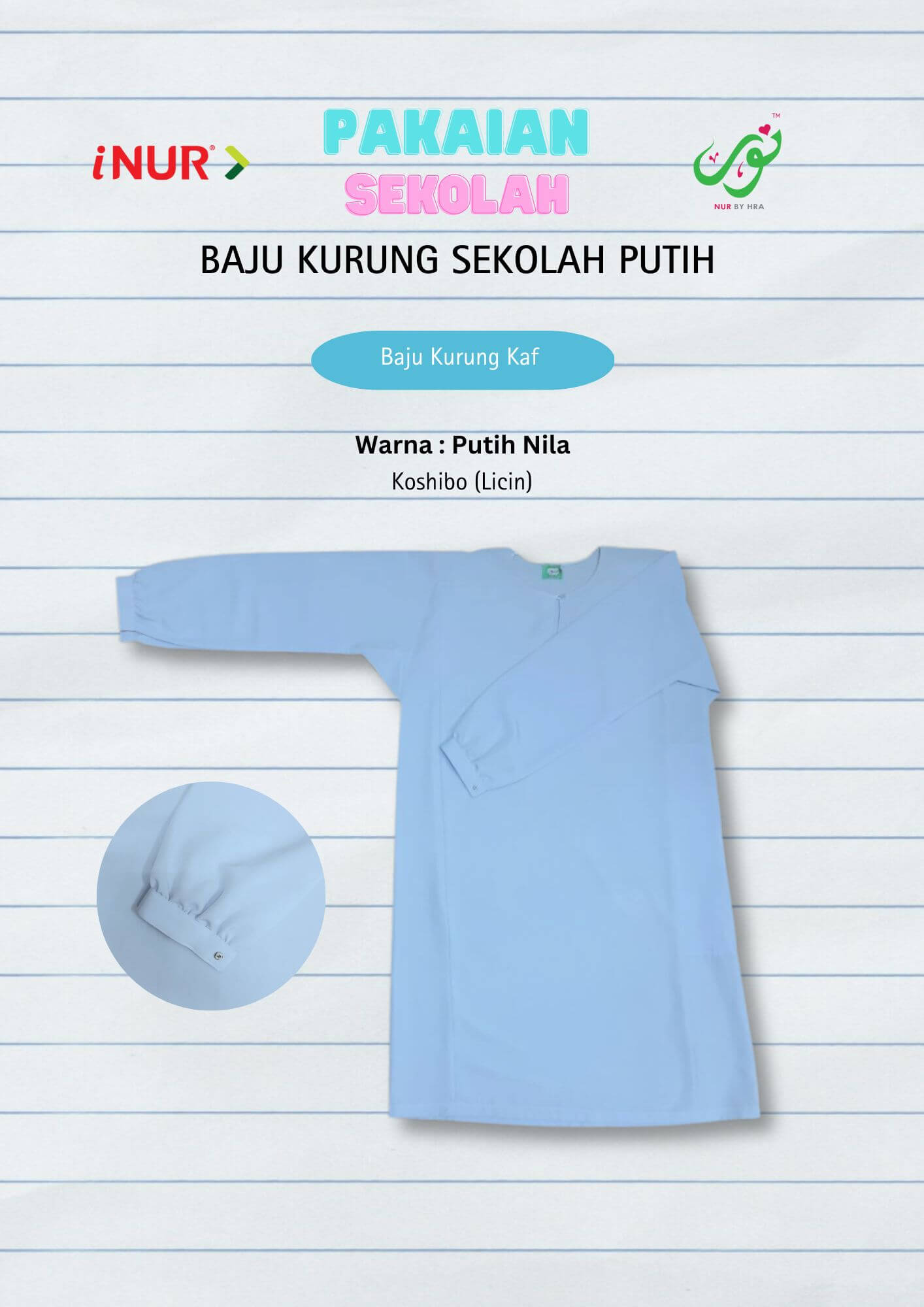 Baju Kurung Menengah Kaf Licin