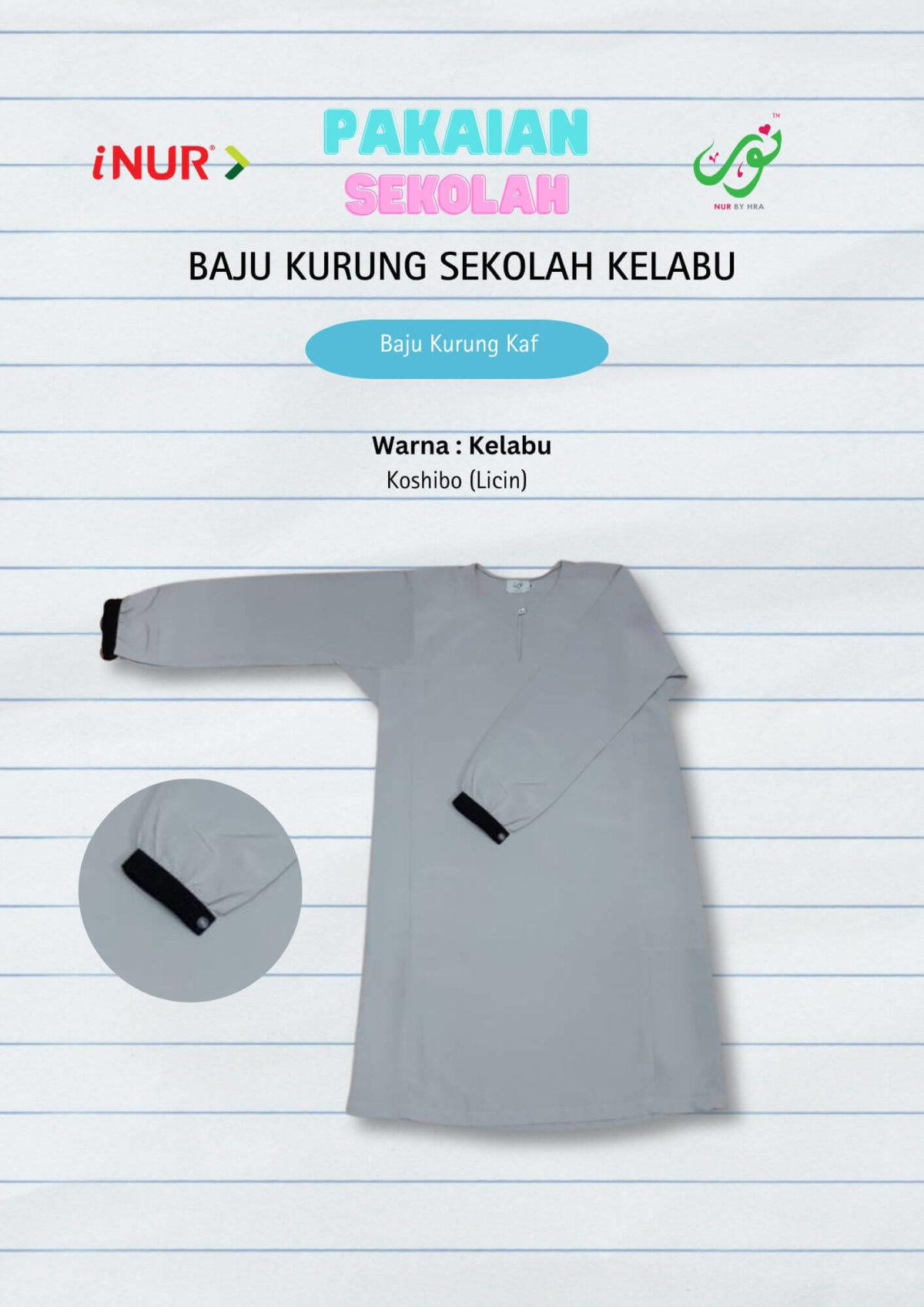 Baju Kurung Menengah Kelabu Kaf Licin