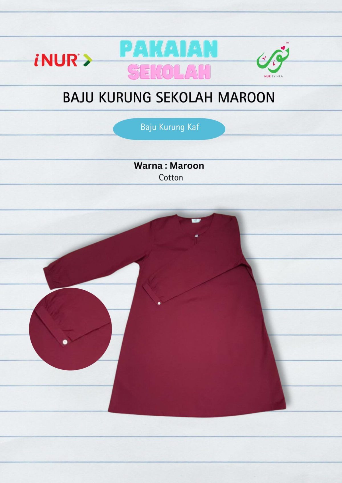 Baju Kurung Kebangsaan Maroon Kaf