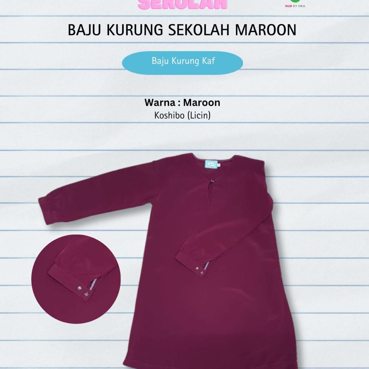Baju Kurung Kebangsaan Maroon Kaf Licin