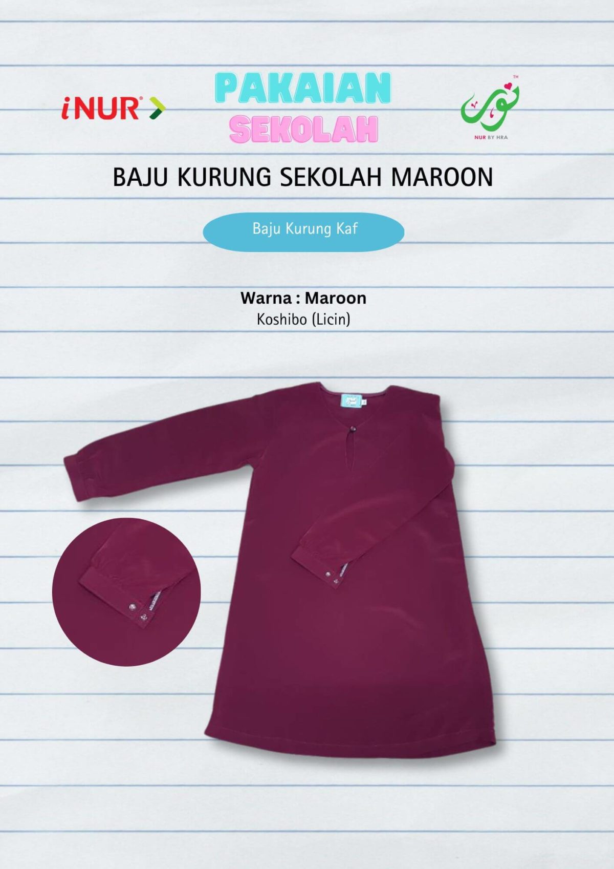 Baju Kurung Kebangsaan Maroon Kaf Licin