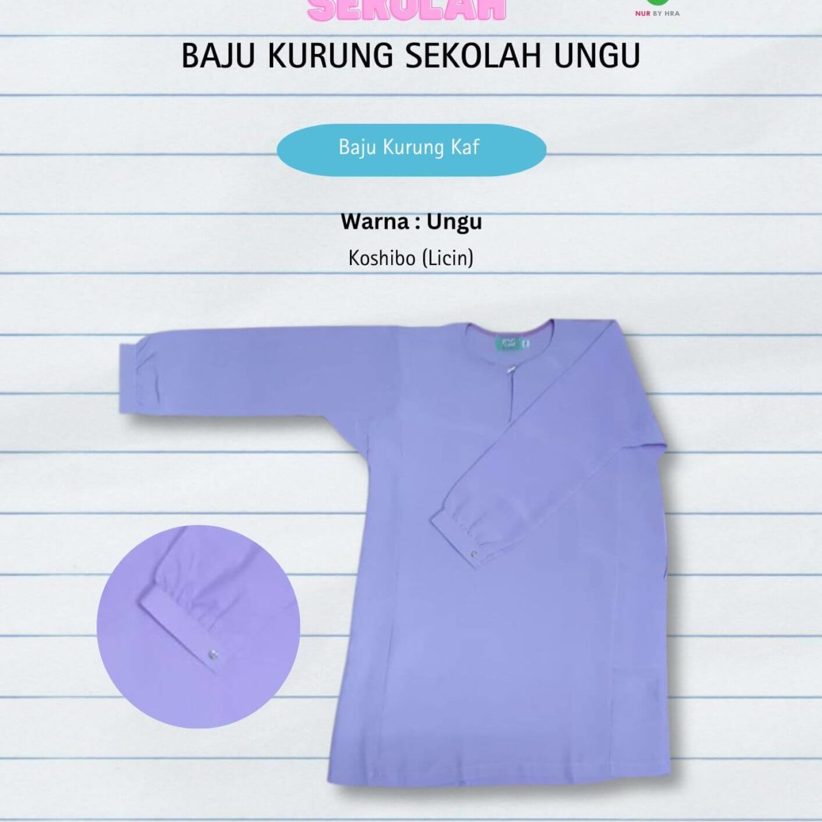 Baju Kurung Menengah Ungu Kaf Licin