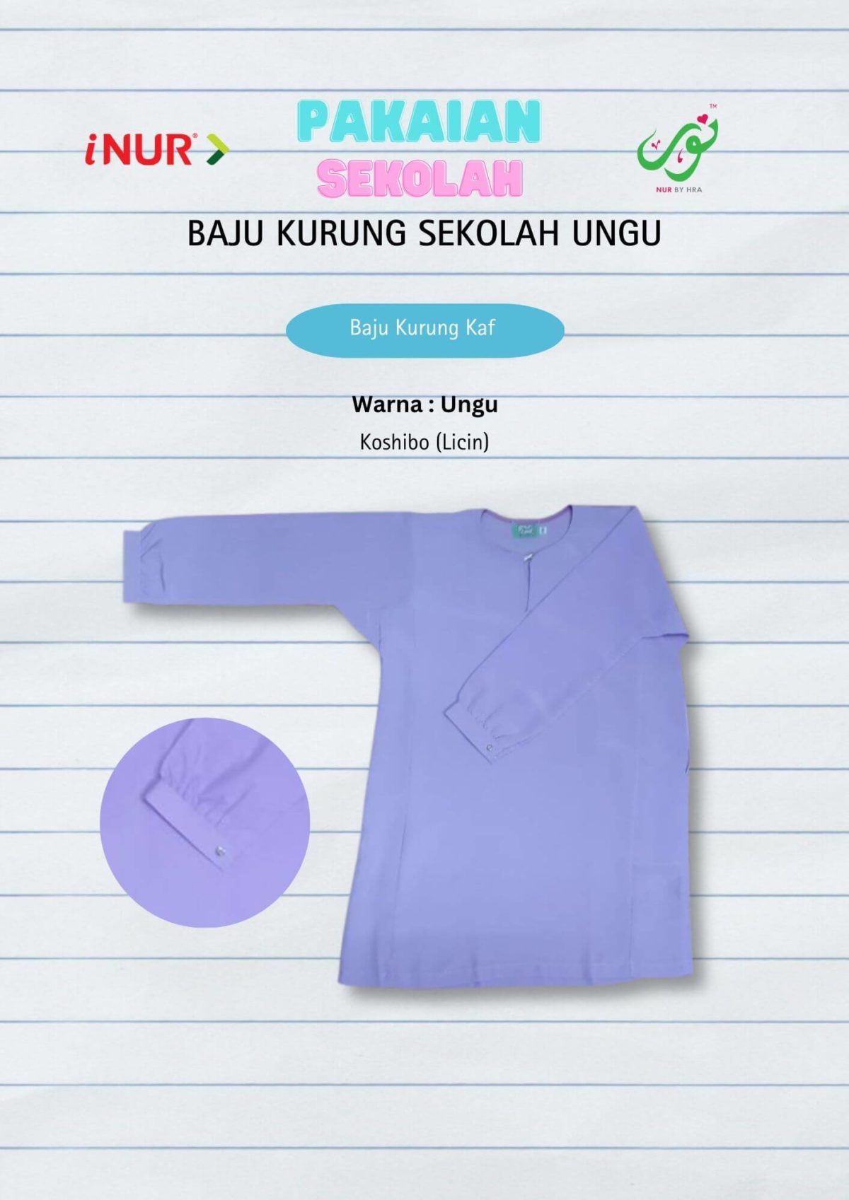 Baju Kurung Menengah Ungu Kaf Licin