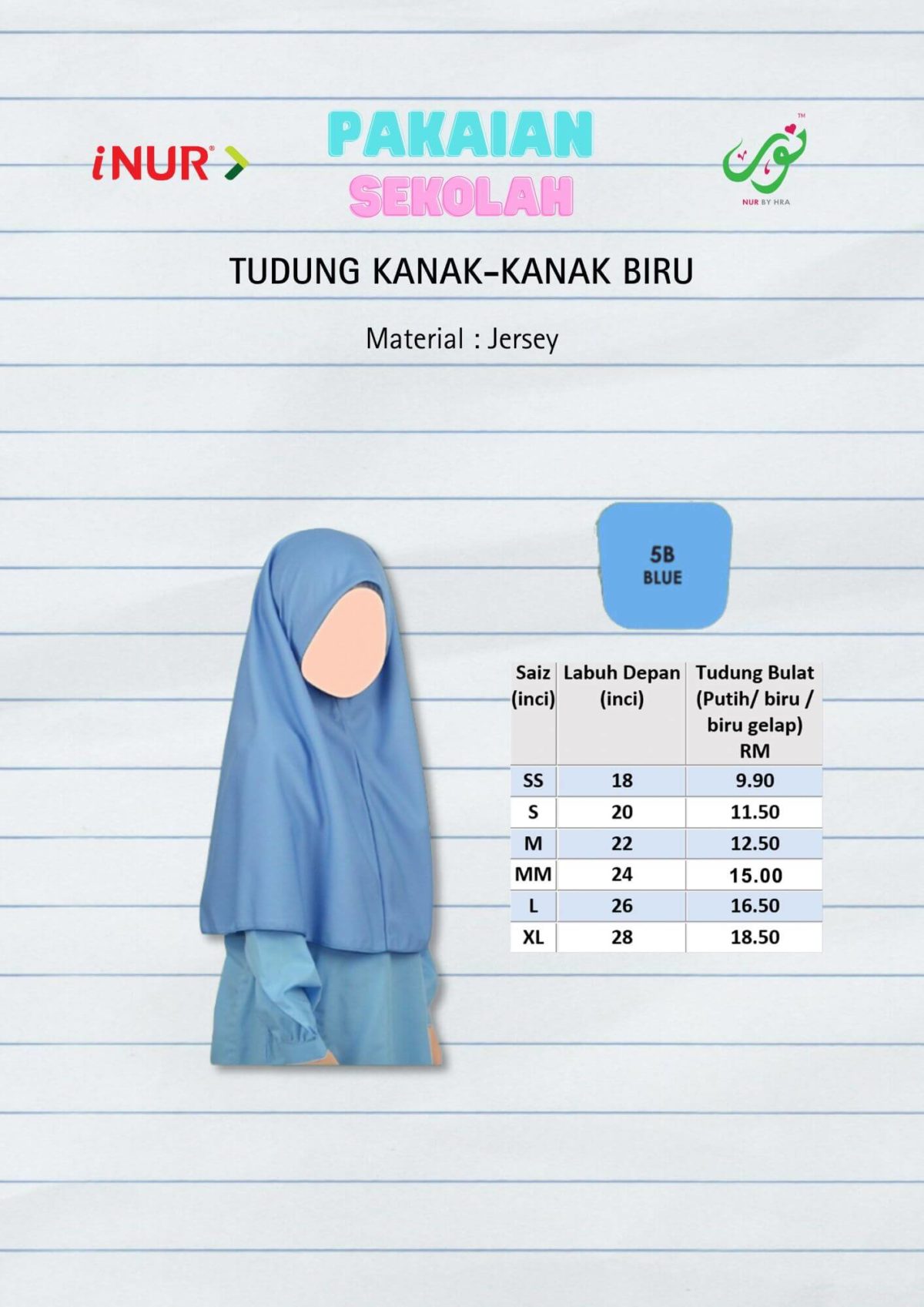 Tudung Kanak-kanak Biru