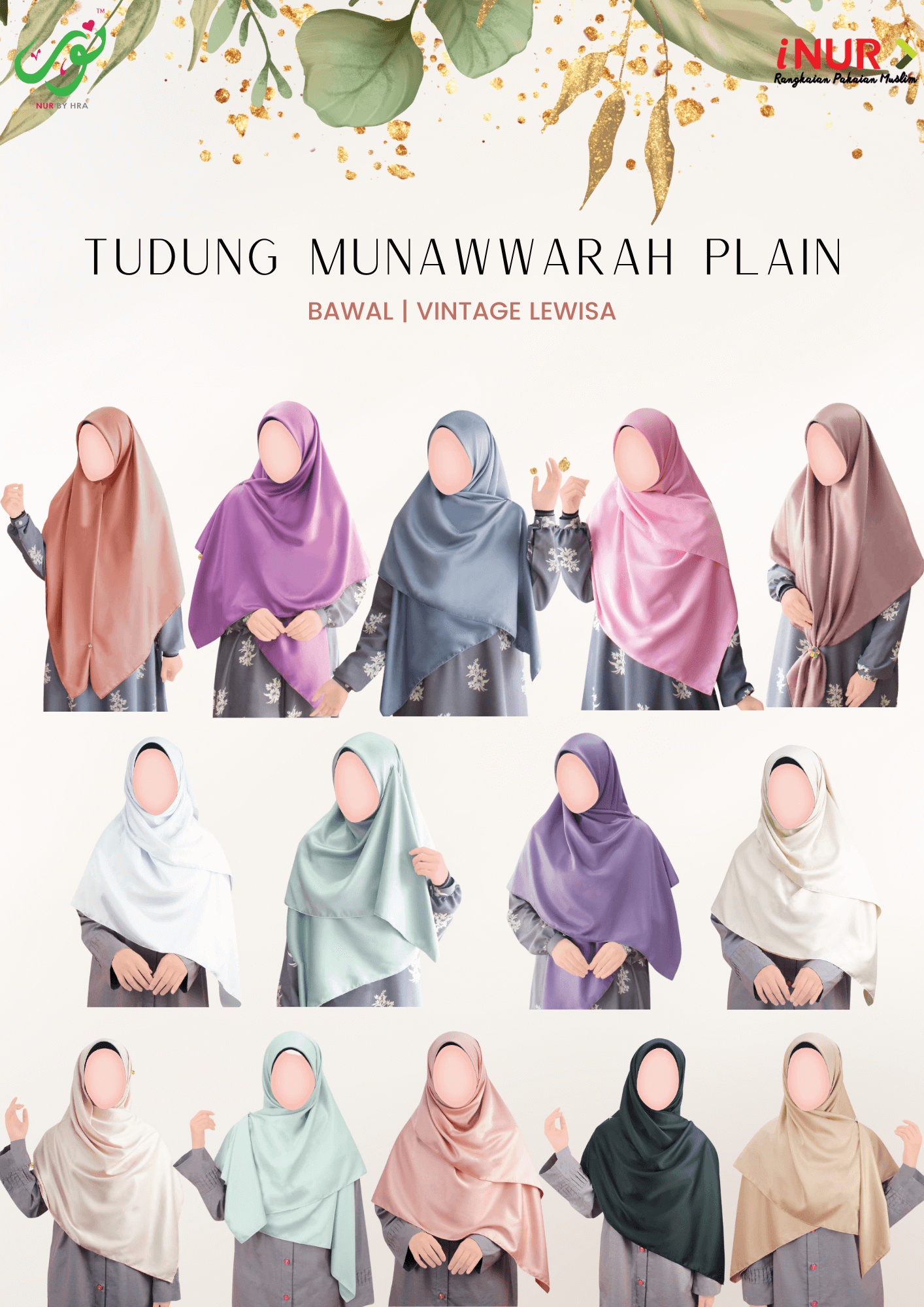 Tudung Munawwarah Plain 4 Segi