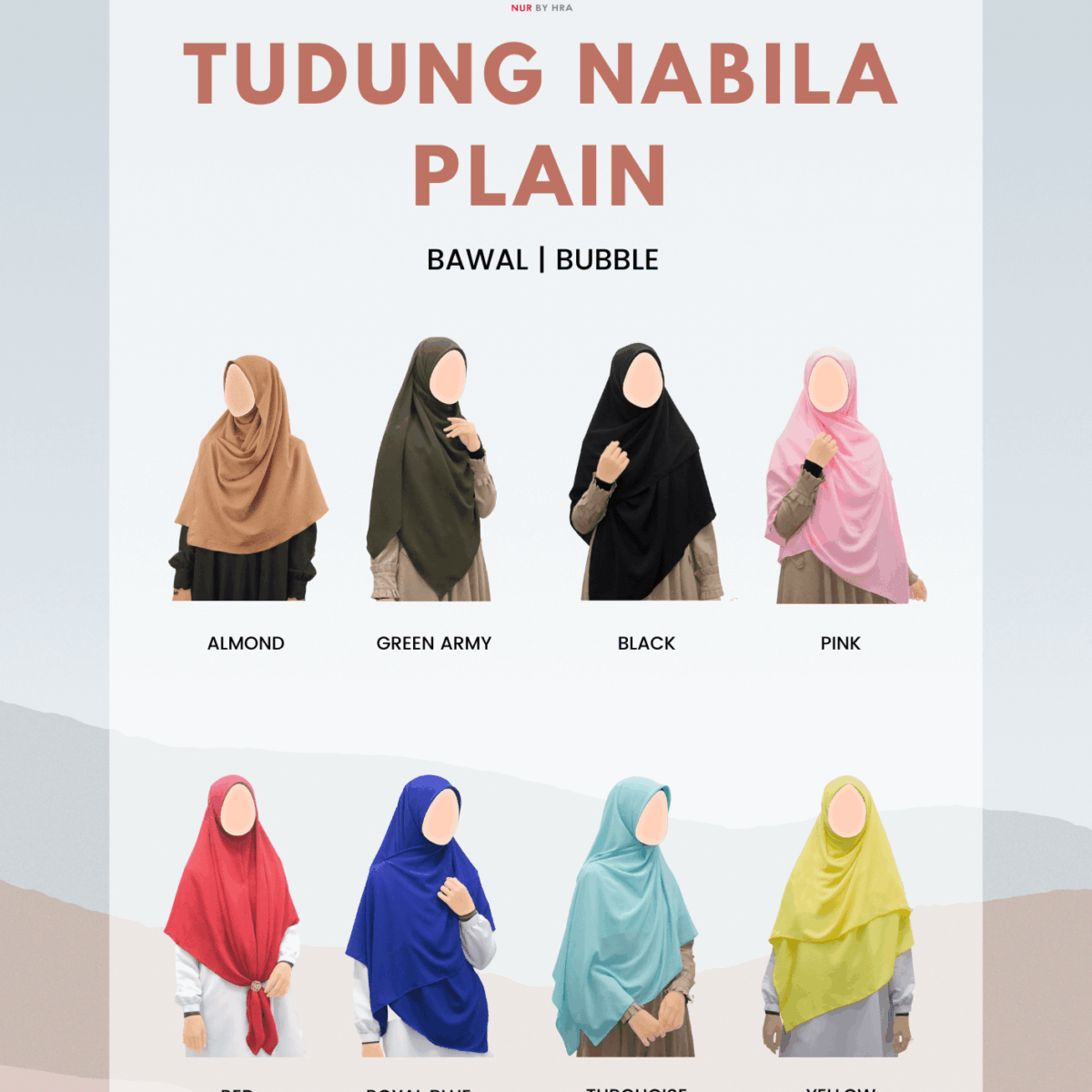 Tudung Nabila Plain 4 Segi