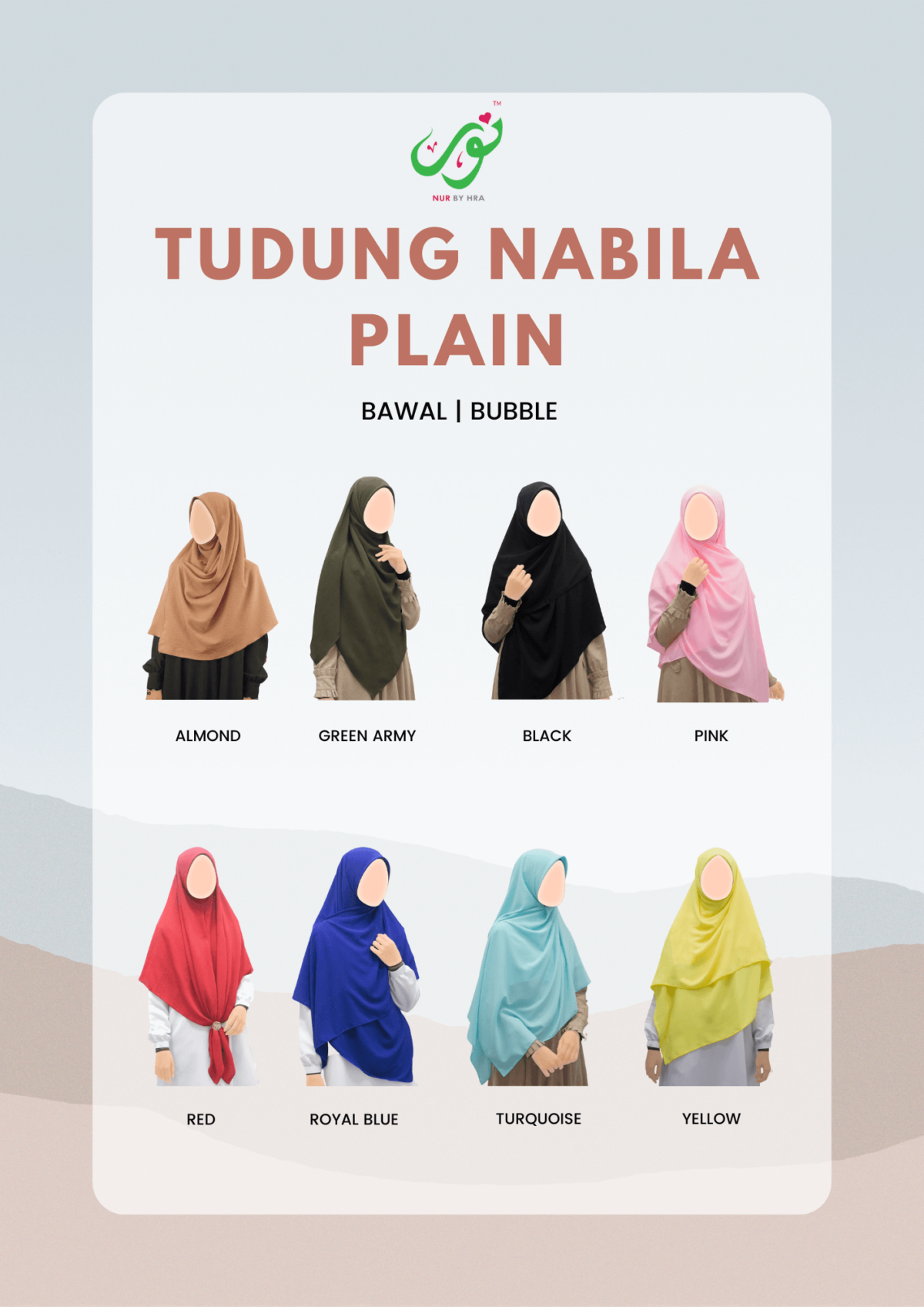 Tudung Nabila Plain 4 Segi