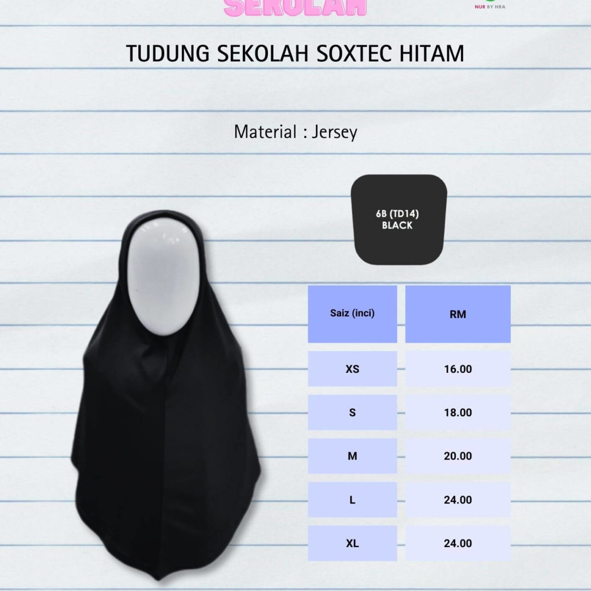 Tudung Sekolah Soxtec Hitam