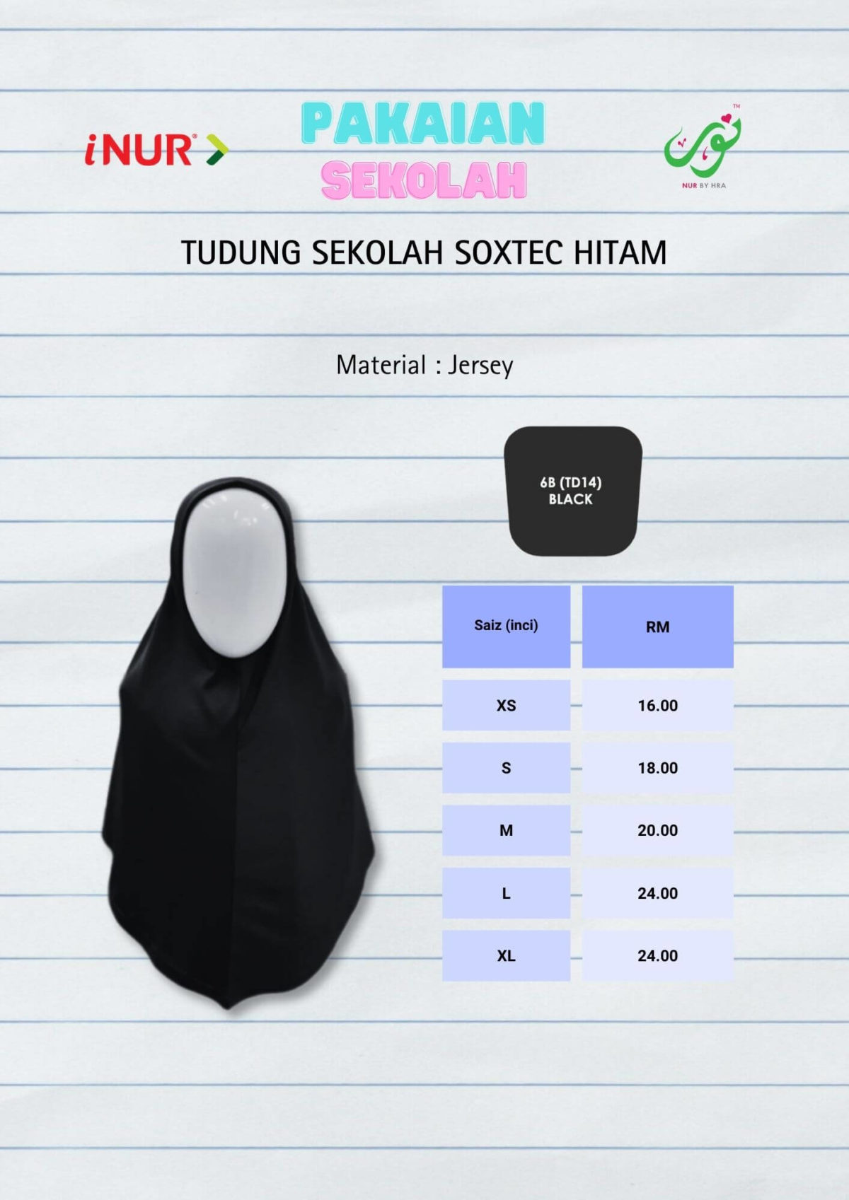 Tudung Sekolah Soxtec Hitam