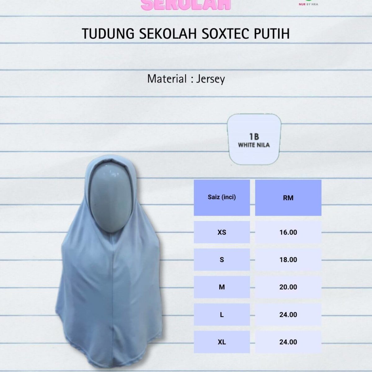 Tudung Sekolah Soxtec Putih