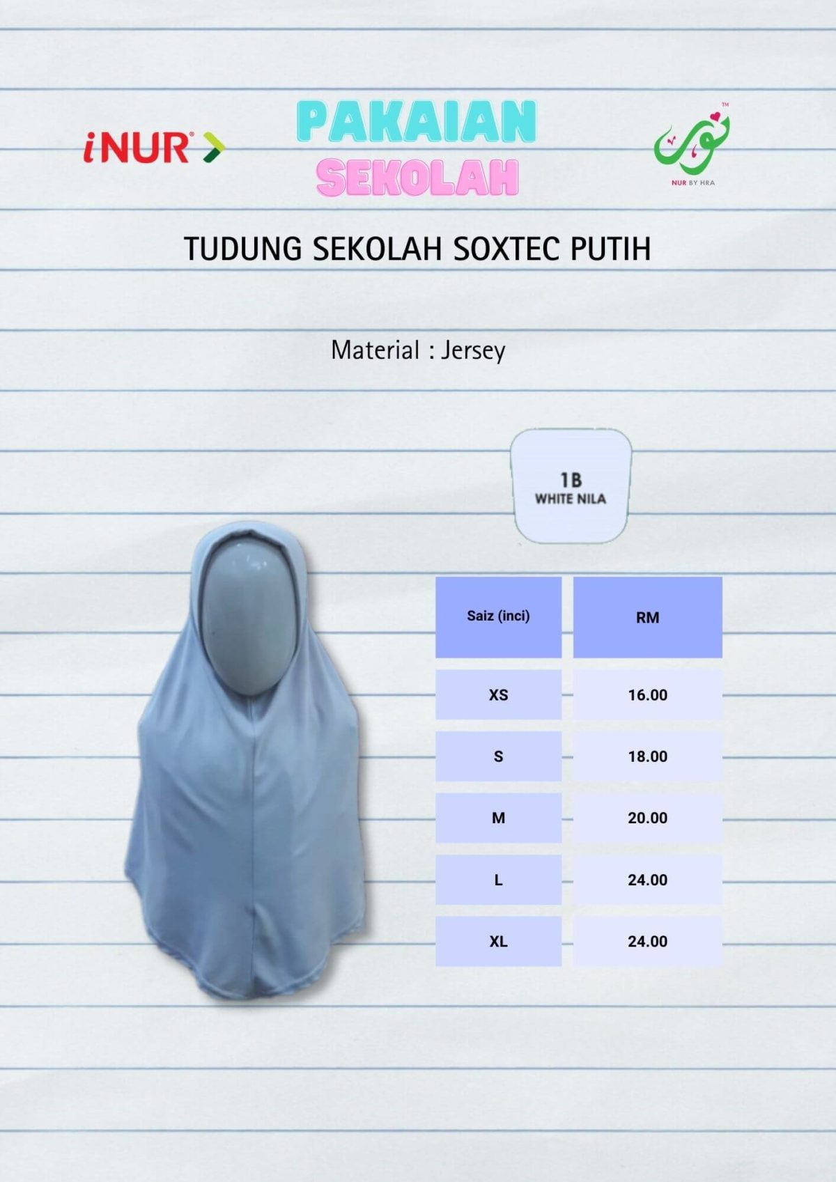 Tudung Sekolah Soxtec Putih