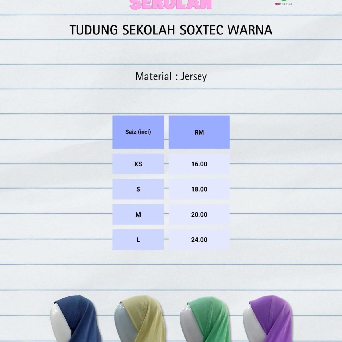 Tudung Sekolah Soxtec Warna