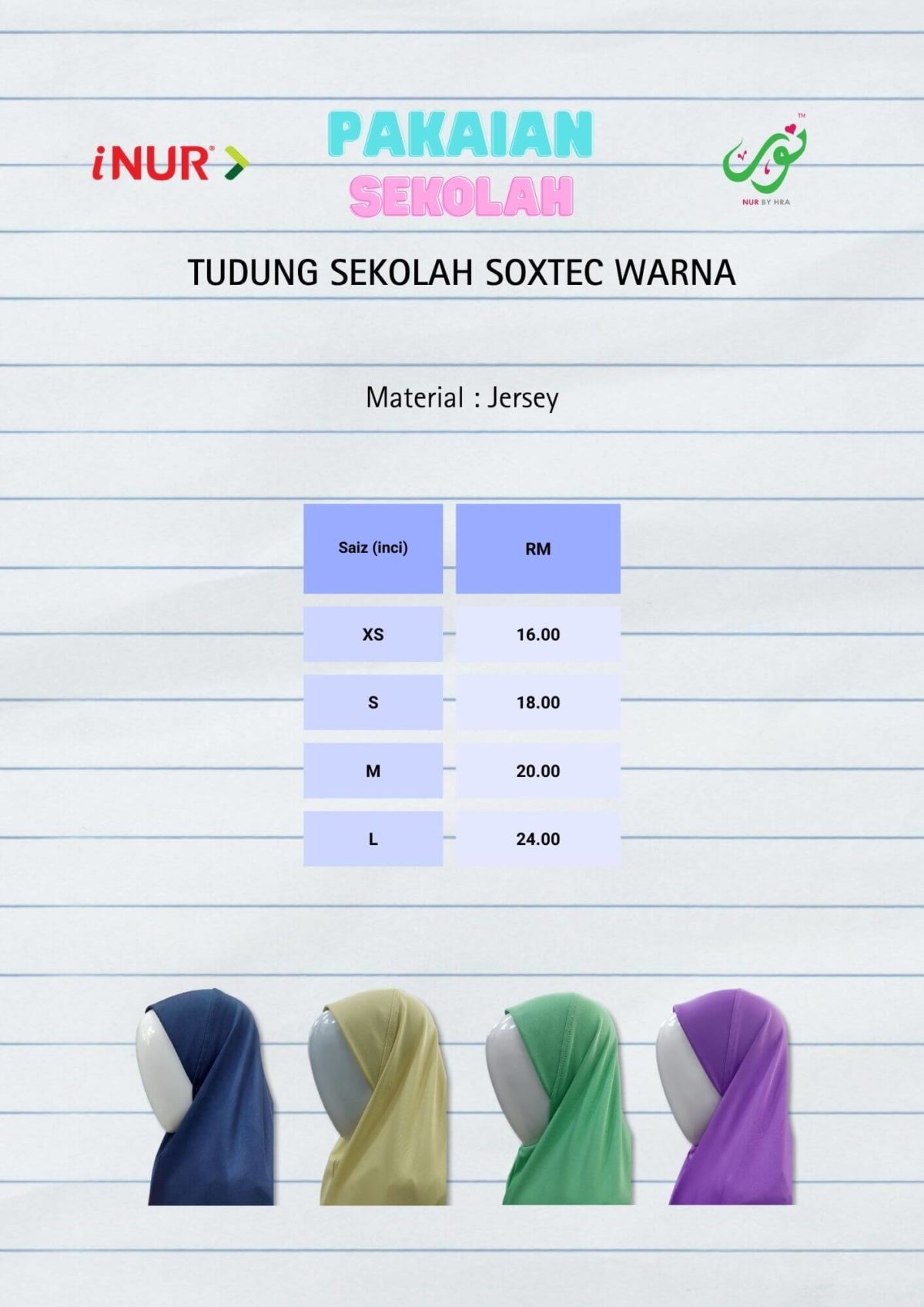 Tudung Sekolah Soxtec Warna