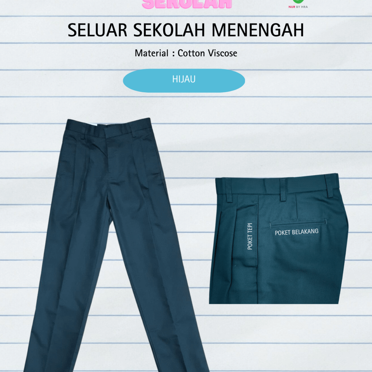 Seluar Menengah Lelaki Hijau