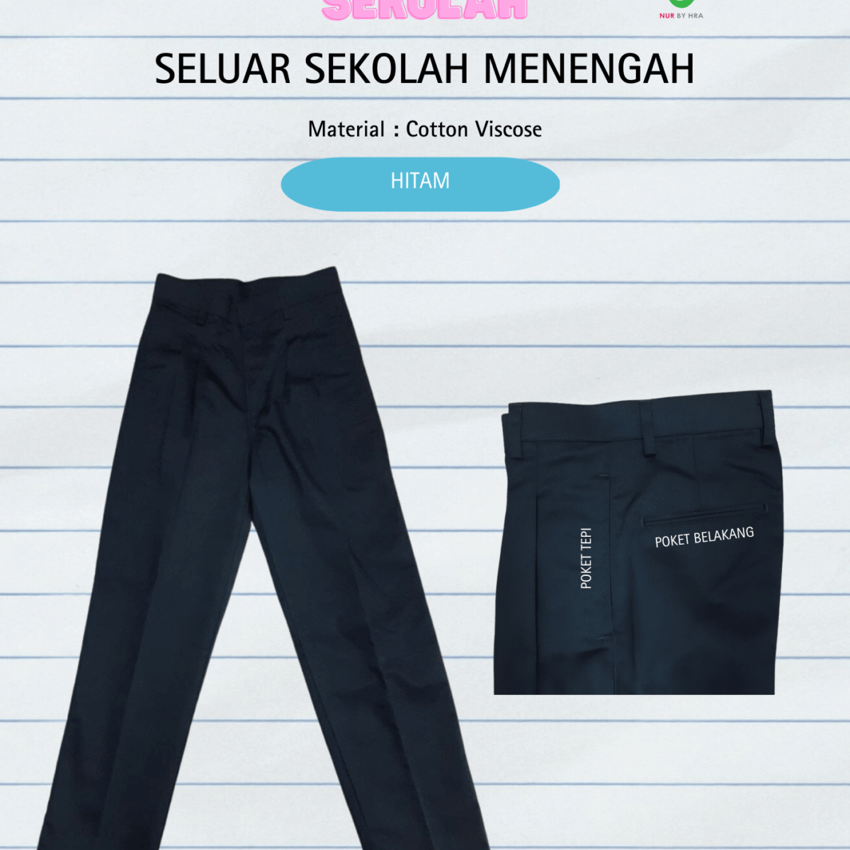 Seluar Menengah Lelaki Hitam