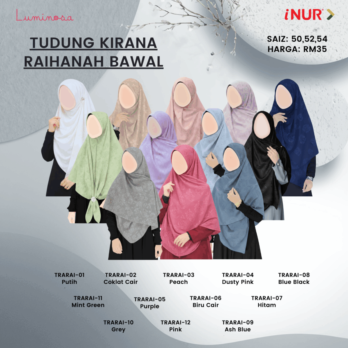 Tudung Kirana Raihanah 4 Segi